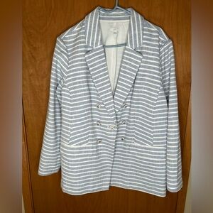 J. Jill Blazer Women's Size XL Blue White Jacket Modern Woven Spectator Coastal